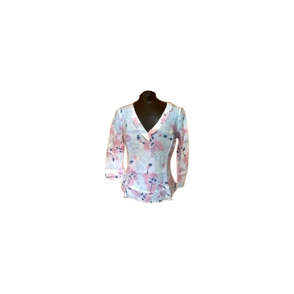 Benetton - Blusa in lino a fantasia floreale multi color-bls001-Italianfashionglam Benetton - Blusa in lino a fantasia floreale multi color-bls001-Italianfashionglam