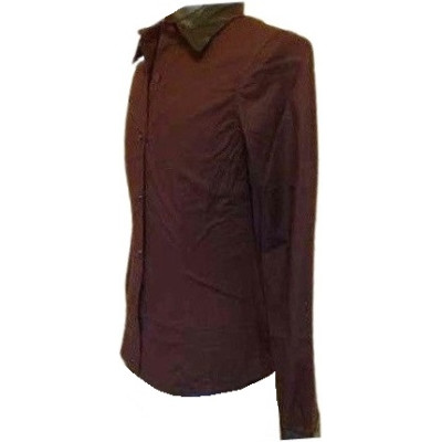 Casucci - Blusa in puro cotone ed ecopelle color marrone