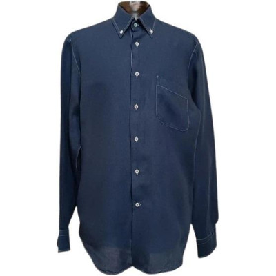 Bagutta - Camicia glam da uomo in lino blu manica lunga-camu018-Italianfashionglam