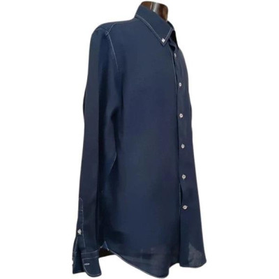 Bagutta - Camicia glam da uomo in lino blu manica lunga-camu018-Italianfashionglam