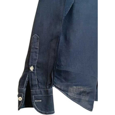 Bagutta - Camicia glam da uomo in lino blu manica lunga-camu018-Italianfashionglam