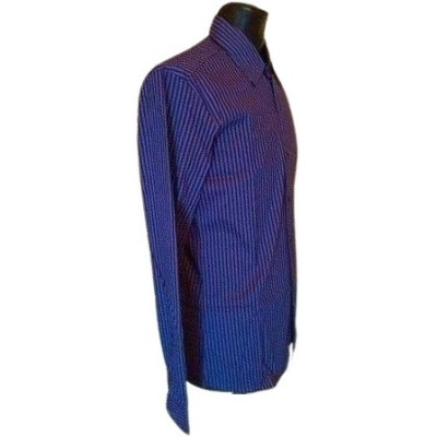 Theatre - Camicia da uomo puro cotone rigato blu grigio-camu029-Italianfashionglam