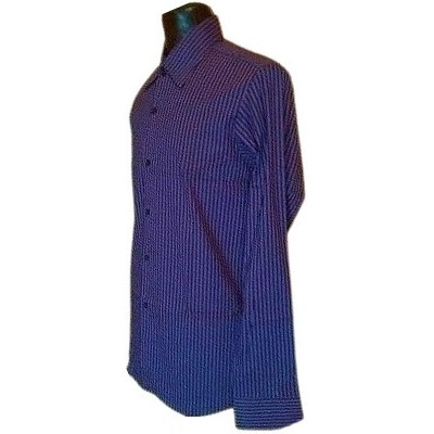 Theatre - Camicia da uomo puro cotone rigato blu grigio-camu029-Italianfashionglam