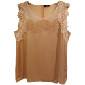 Liu Jo - Top in tessuto di viscosa di colore cipria con pizzo - Italianfashionglam