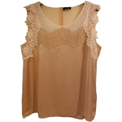 Liu Jo - Top in tessuto di viscosa di colore cipria con pizzo - Italianfashionglam