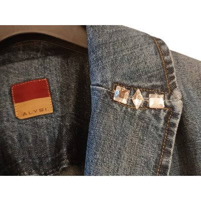 Alysi - Giacca da donna in cotone denim blue jeans stinto - Italianfashionglam