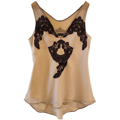 Twin Set - Top in poliestere di colore beige con pizzo nero - Italianfashionglam