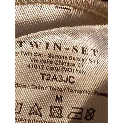 Twin Set - Top in poliestere di colore beige con pizzo nero - Italianfashionglam