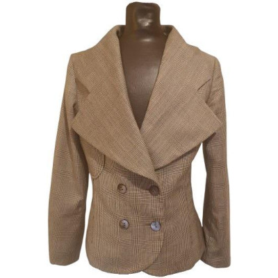 Costume National - Giacca donna in lana beige Principe di Galles - Italianfashionglam