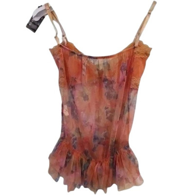 Station - Top glamour in cotone a rete color rosa/pesca - Italianfashionglam