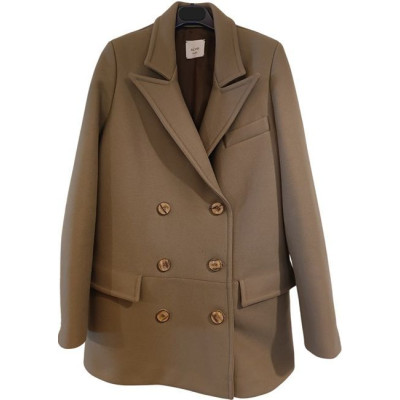 Alysi - Giacca da donna in lana di colore marrone fango a doppiopetto - Italianfashionglam