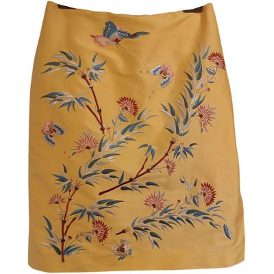 Ralph Lauren - Gonna in shatung di seta gialla con ricami - Italianfashionglam