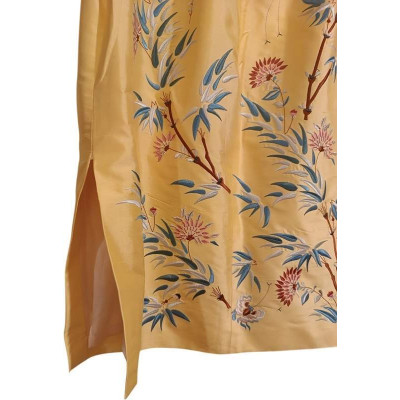Ralph Lauren - Gonna in shatung di seta gialla con ricami - Italianfashionglam
