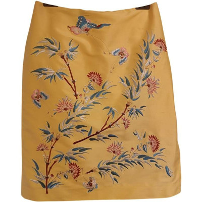Ralph Lauren - Gonna in shatung di seta gialla con ricami - Italianfashionglam