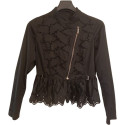 Pinko - Giacca chiodo da donna in pizzo San Gallo di poliestere nero - Italianfashionglam