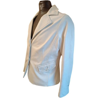 Luisa Spagnoli - Blazer da donna in pelle bianca 2 bottoni - Italianfashionglam