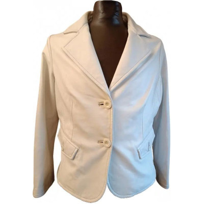 Luisa Spagnoli - Blazer da donna in pelle bianca 2 bottoni - Italianfashionglam