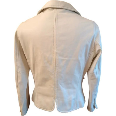 Luisa Spagnoli - Blazer da donna in pelle bianca 2 bottoni - Italianfashionglam