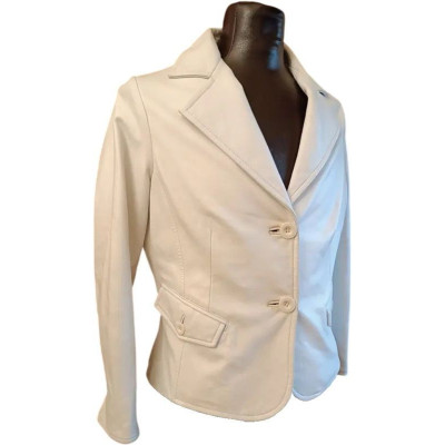 Luisa Spagnoli - Blazer da donna in pelle bianca 2 bottoni - Italianfashionglam