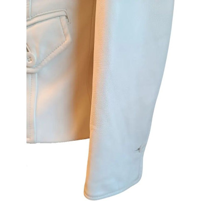 Luisa Spagnoli - Blazer da donna in pelle bianca 2 bottoni - Italianfashionglam
