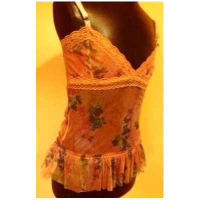 Station - Top glamour in cotone a rete color rosa/pesca - Italianfashionglam