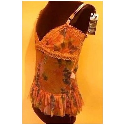 Station - Top glamour in cotone a rete color rosa/pesca - Italianfashionglam