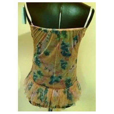 Station - Top glamour in cotone a rete color rosa/pesca - Italianfashionglam